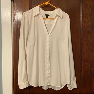 Sheer White V Neck Button Down Blouse
